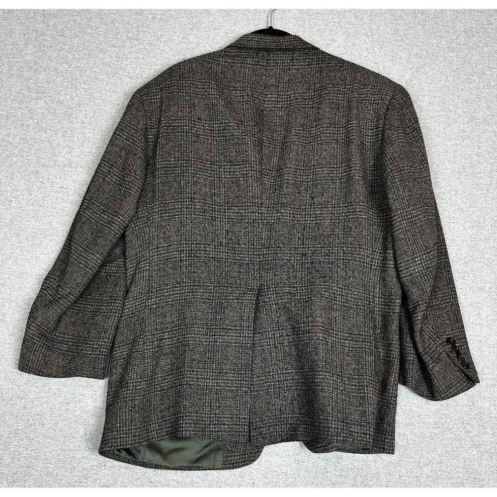 Vintage Bill Blass Blazer Mens Brown Wool‎ Glen Plaid Sport Coat Jacket Made USA